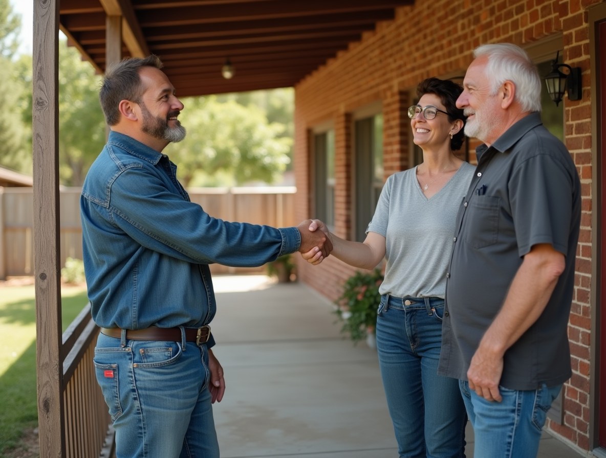 A Klassen Window & Door visit, a handshake with a homeowner on the front porch.